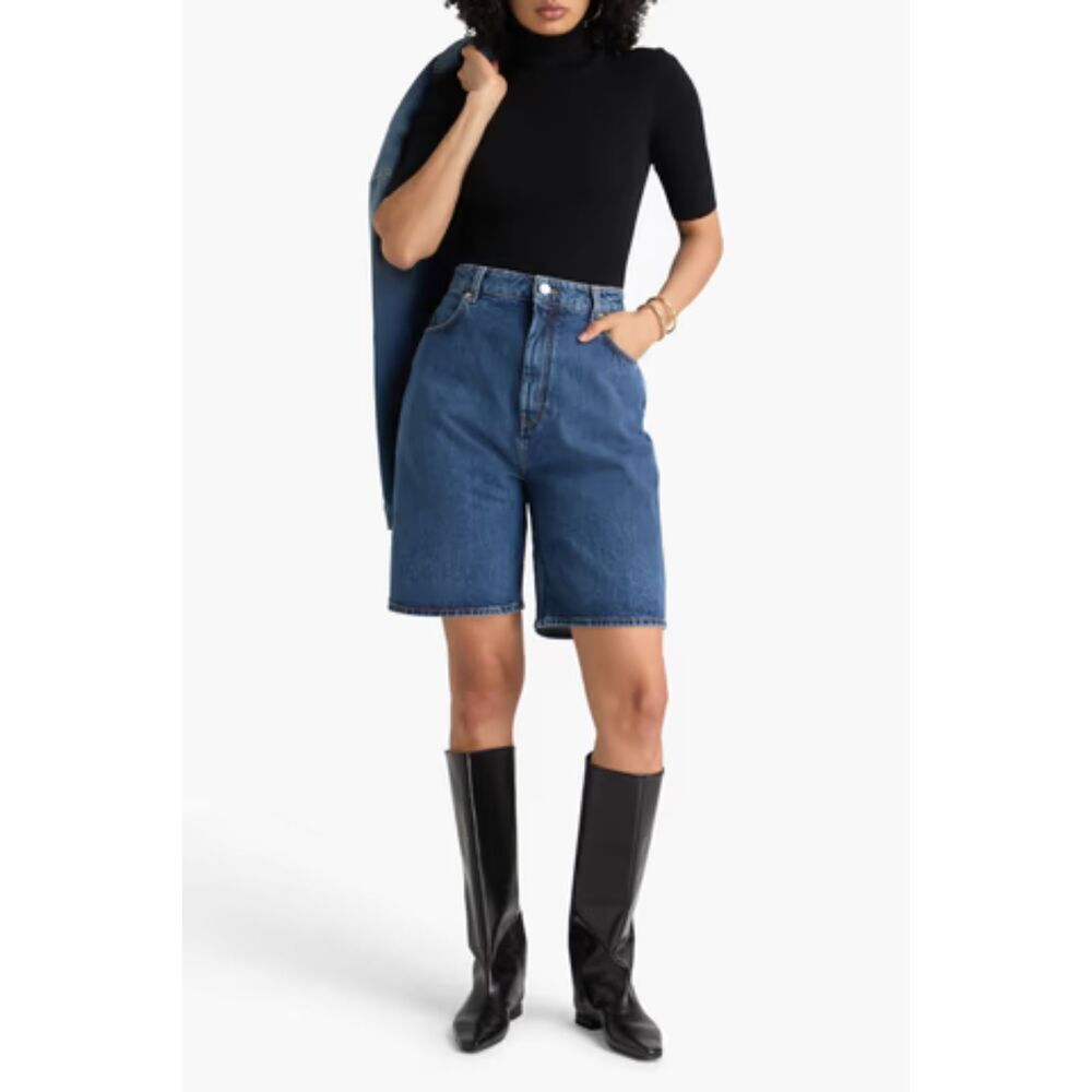 Women’s High Rise Denim Bermuda Shorts Relaxed Fit Blue Jean Shorts